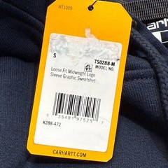 NEW! Carhartt Mens Small Loose Fit Midweight Logo Sleeve Hoodie Navy Blue K288