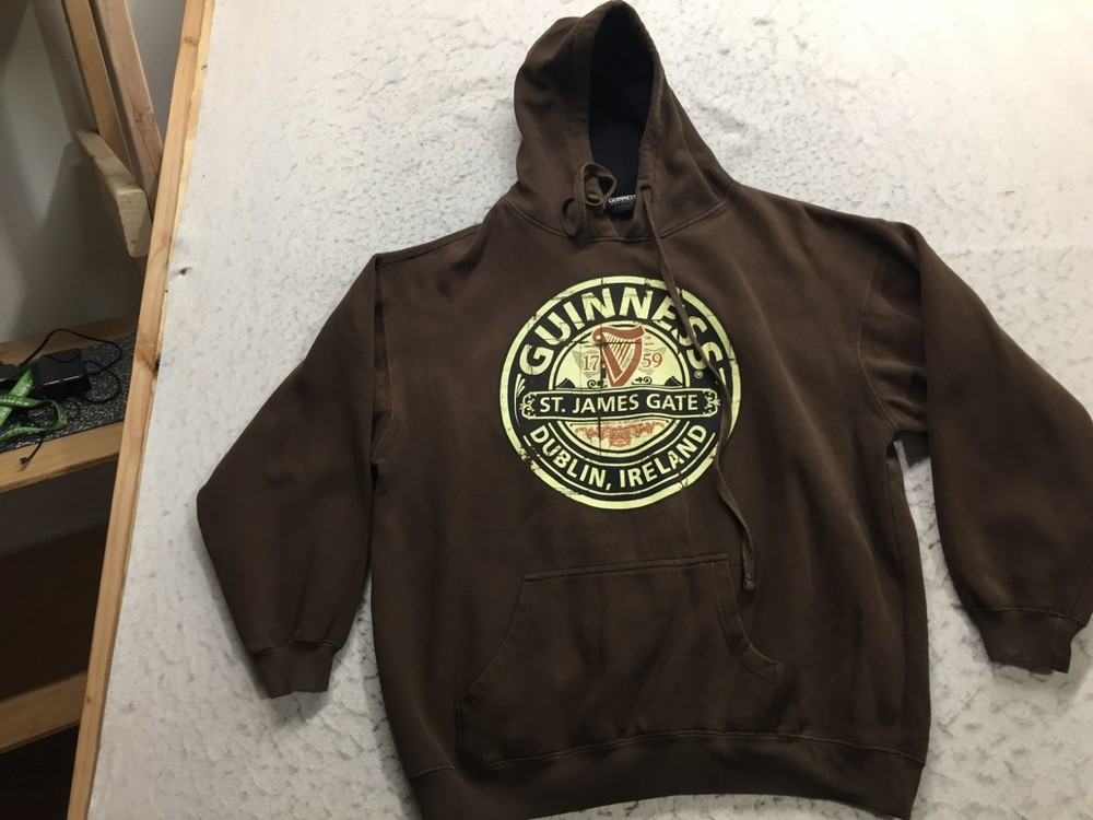 Guinness Hoodie Mens XL Dark Brown Graphic Print Hooded Pocket