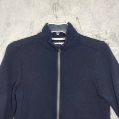 Tom Tailor Sweatshirt Jacket Mens Sz S Navy Blue Full Zip Pockets Mock Neck FLAW