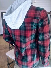 Free Planet NWT Deep Red Plaid Mens Flannel Shirt Gray Hood Medium Men’s Hoodie