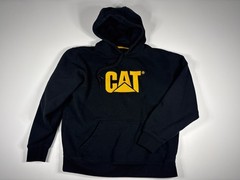 CAT Pullover Hoodie Men L Black Logo Workwear Kangaroo Pocket Heavyweight Durabl