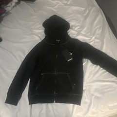 True Religion Black Full Zip Hoodie M Regular Teens Graphic Logo Fleece Pockets