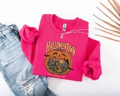Halloween Spooky Season Unisex Crewneck Sweatshirt Vintage Pumpkin Town Printed