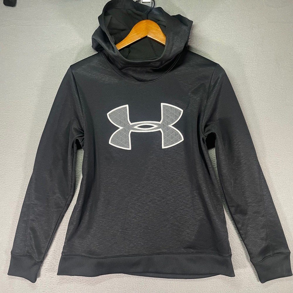 Under Armour ColdGear Hoodie Mens Medium Black Loose Fit Big Logo Pullover