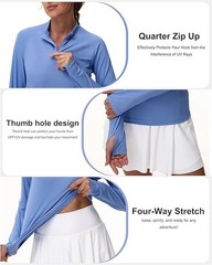 Women’sLong Sleeve UPF 50+ Sun Protection 1/4 Zip Shirt Hiking Athletic Top