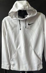Nike Sweatshirt Mens Small White Dri FIT Pullover Hoodie Swoosh Logo Workout