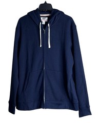 Lands’ End Serious Sweats Men’s Full Zip Front Hoodie Navy Drawstring Size Large