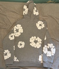 DENIM TEARS Men’s Gray Cotton Fleece Pullover Hoodie Graphic Print Size M