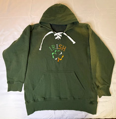 All America Men’s Green Pullover Hoodie L Fleece Irish Embroidered Logo Pockets