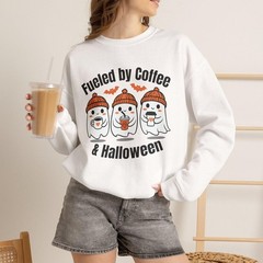 Fueled By Coffee And Halloween Sweatshirt Spooky Fall Autumn