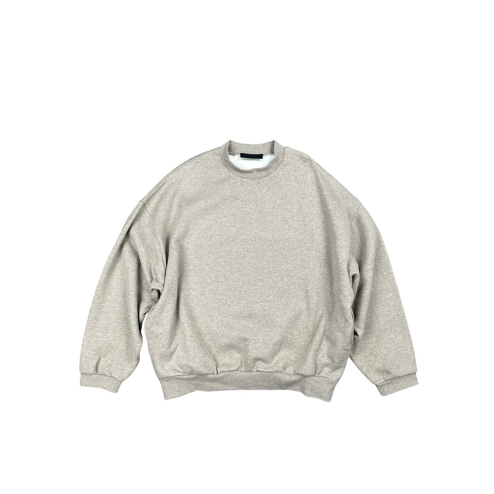 Fear of God Essentials Classic Fit Fleece Crewneck Light Heather Oatmeal — Large