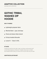 Men’s Gothic Tribal Graphic Zip-Up Hoodie Oversized Washed Black S–2XL