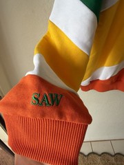SAW Colorblock Crewneck Pullover Sweatshirt Embroidered Green Yellow M