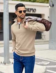 Men’s Solid Color Sweater Long Sleeve Mock Neck Polyester & Spandex Lightweight