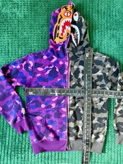 BAPE Split Camo Tiger Shark Full Zip Hoodie Purple Green Size M Broken Zipper