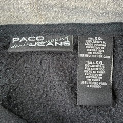 Y2K Paco Jeans Hoodie XXL Black Allover Print Logo Full Zip Pockets Fleece Lined