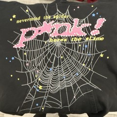 sp5der Black Pullover Hoodie Spider Web Graphic Print Logo Hooded Pockets Unisex