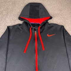 Nike Hoodie Mens Large Black Red Therma Fit Sweatshirt Full Zip Up Performance
