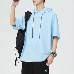 Men Casual Hooded Short Sleeve T Shirt Loose Fit Top Sweatshirt Daily Wear