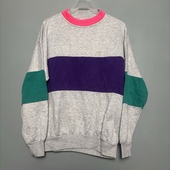 Vintage 80s Color Block Green Gray Pink Sweatshirt Purple Medium 90’s Fresh Crew