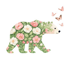 Floral Bear Hoodie Unisex Black Pullover Sweatshirt Nature Animal Graphic Gift
