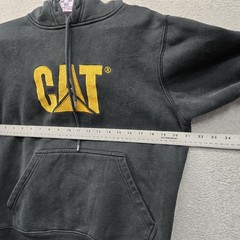 CAT Men Hoodie M Black Embroidered Fleece Logo Activewear Hooded Stretch Pockets
