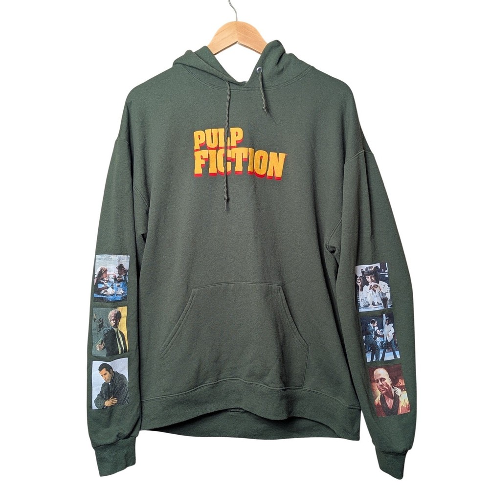 Pulp Fiction Hoodie Mens L Green Movie Graphic Sleeve Print Quentin Tarantino