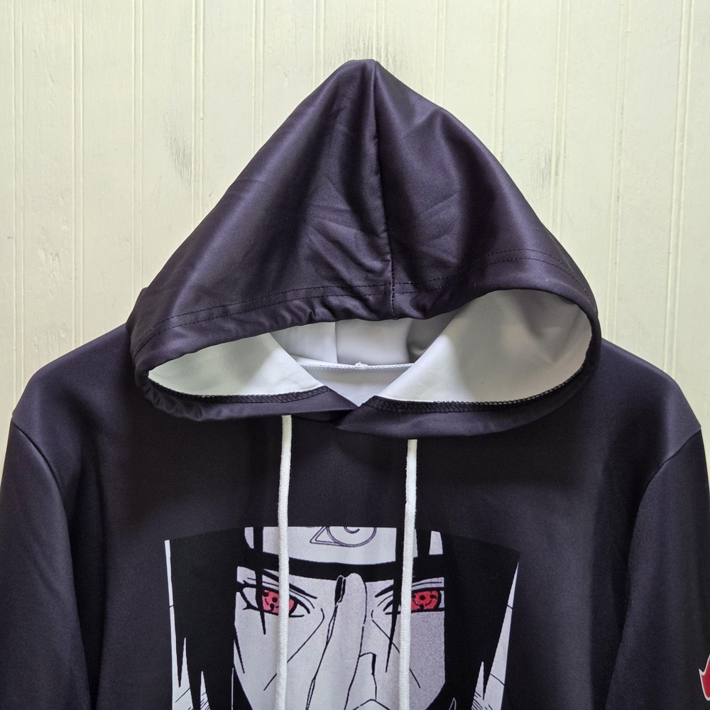 Naruto Hoodie Mens Medium Black Akatsuki Itachi Uchiha Anime Graphic Pullover