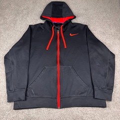 Nike Hoodie Mens Large Black Red Therma Fit Sweatshirt Full Zip Up Performance
