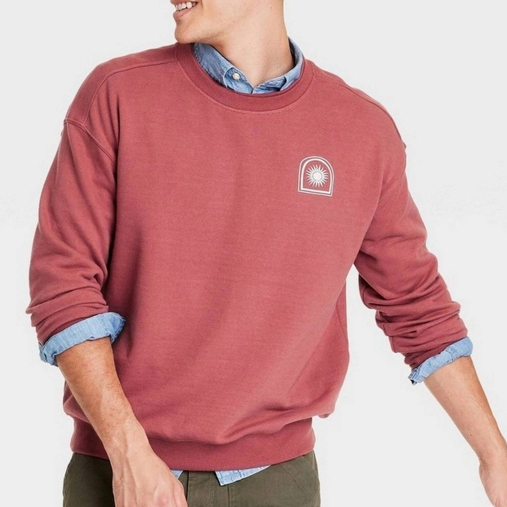 Goodfellow & Co Mens Relaxed Fit Sun Graphic Sweatshirt Drama Red Medium NWT