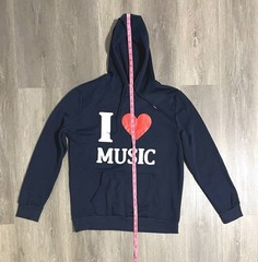 I Heart Music Unisex Blue Hoodie Size Small Trendy Music Lover Graphic Sweater