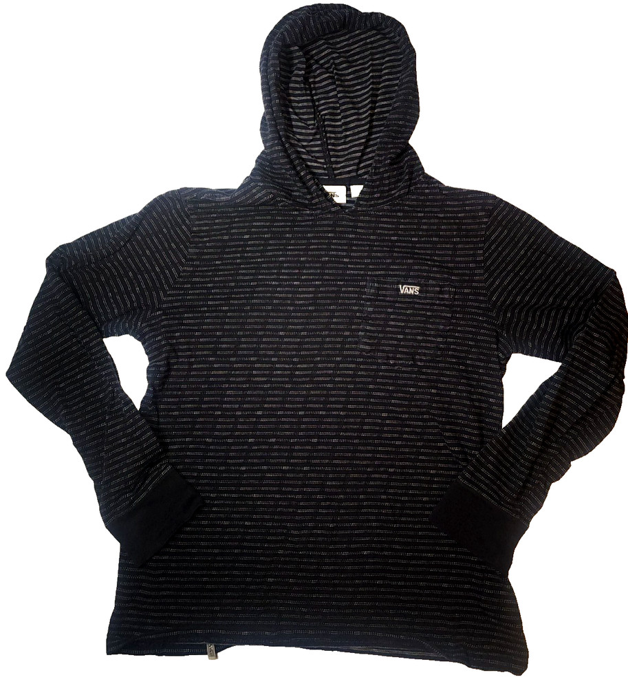 Vans Hooded Lightweight Shirt Youth Small Black Striped Vans Logos Long Sleeve
