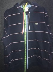 Lacoste L!VE Hoodie Sweater Full Zip Men’s size 7 XXL Navy Blue Red White Stripe