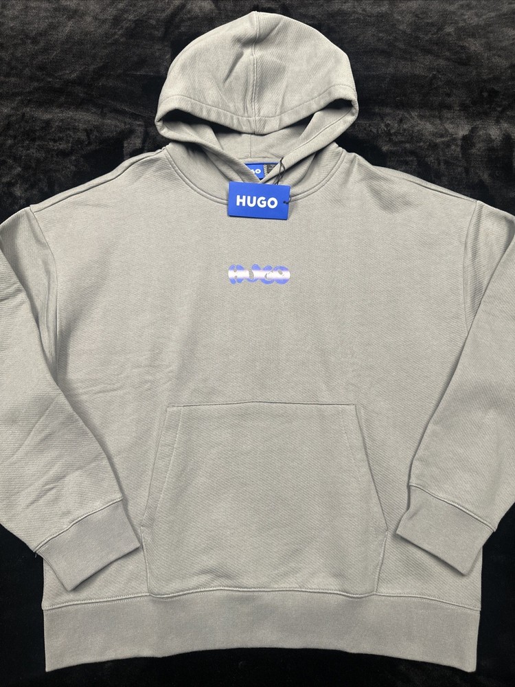 Hugo Boss Men’s Niftyhood Logo Cotton French Terry Pullover Hoodie-Slate Gray/XL
