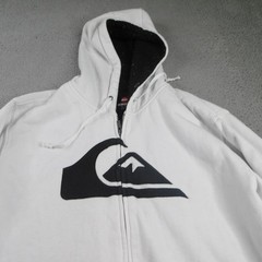 Vintage Quiksilver Full Zip Hoodie Men’s XL White Sherpa Drawstring Skate Y2K