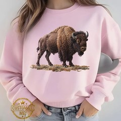 Bison Sweatshirt Boho Buffalo Wildlife Animal Nature Graphic Printed