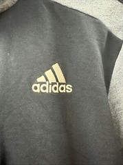 adidas Mens Small Cotton Blend Hoodie Blue Striped Sleeves Front Pocket