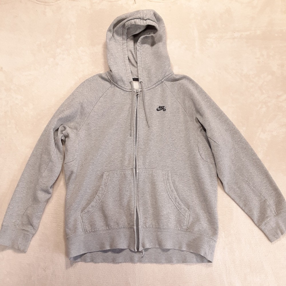 Nike SB Mens Full Zip Hoodie Jacket Large Light Gray Heather Drawstring
