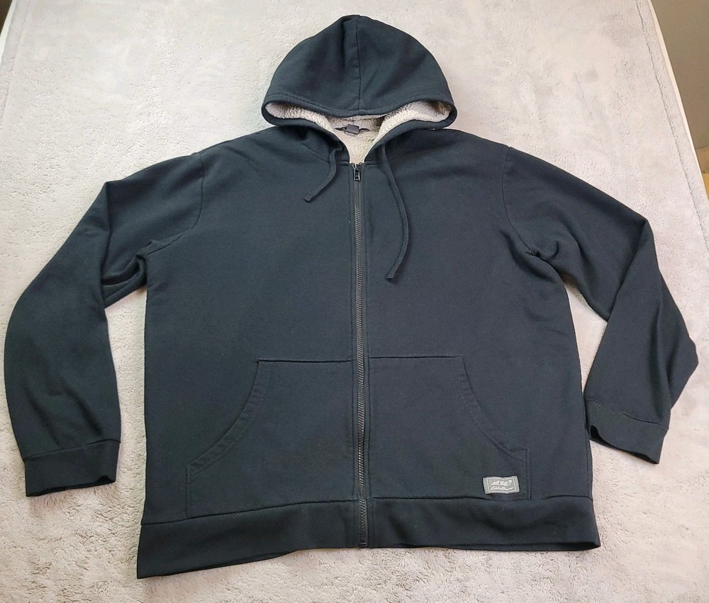 Eddie Bauer Sherpa Lined Hoodie Mens Large Black Full Zip Jacket Outdoor Pockets