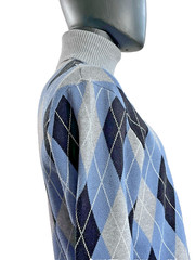 PAUL JONES Men’s Gray & Blue Argyle Knit Turtleneck Sweater Long Sleeve Size M