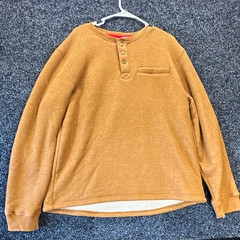 Coleman Men’s Brown Sherpa Lined Henley Pullover Fleece Sweatshirt XL Pockets