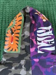BAPE Split Camo Tiger Shark Full Zip Hoodie Purple Green Size M Broken Zipper