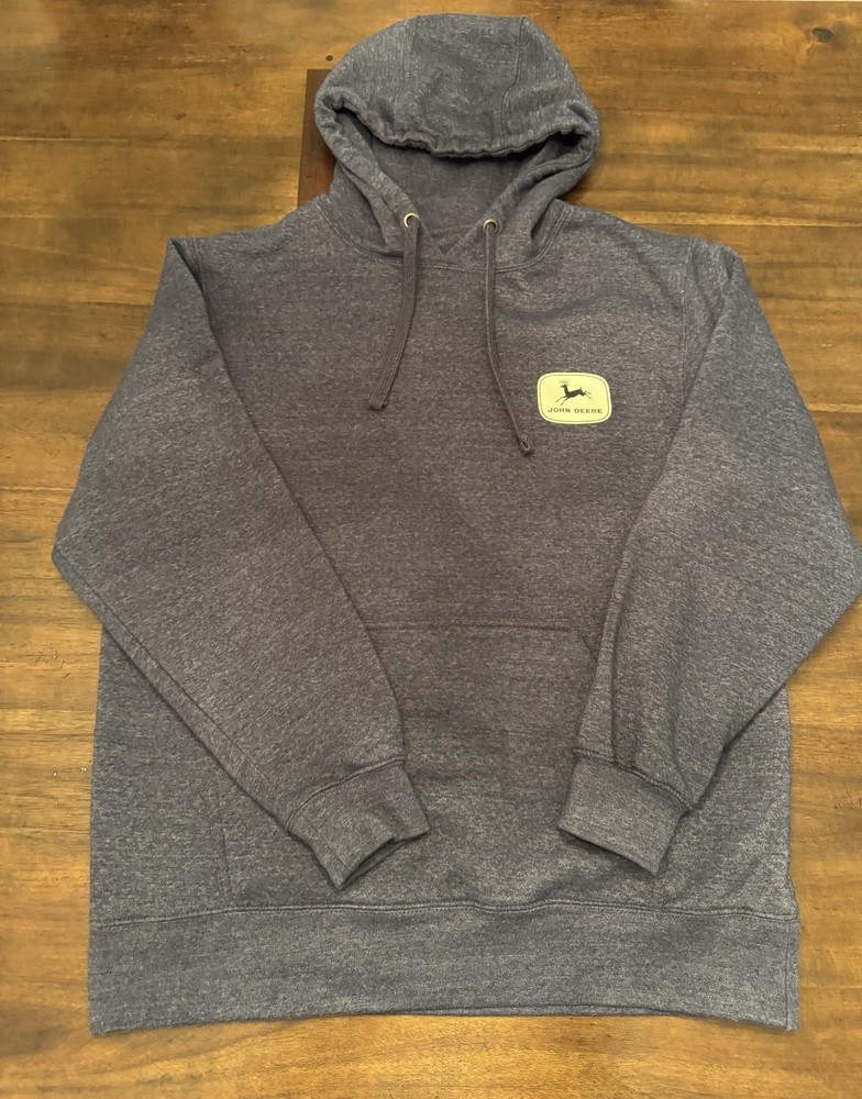 John Deere Hoodie Adult Large Heather Dark Gray/Blue Hue Sweatshirt Casual Mens