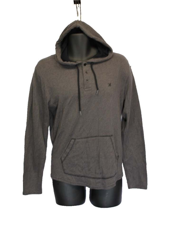 Hurley Hoodie Tshirt Men Medium Dark Gray Logo Pullover Striped Comfy Lounge