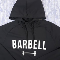 Barbell Hoodie Mens XL Black Gym Workout Bodybuilding Spellout Raglan