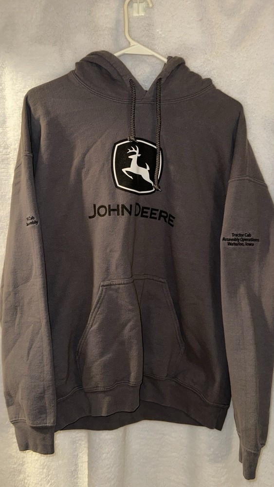Custom John Deere Mens Large Gray Hoodie Tractor Cab Waterloo Iowa Gildan – Rare