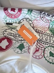 Beautiful Kenya Off-White Hoodie With Passport Stamps And Flag On Sleeve Medium