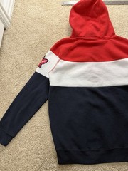Canada 1867 Colorblock Hoodie Red White Blue Maple Leaf Sleeve Size Small