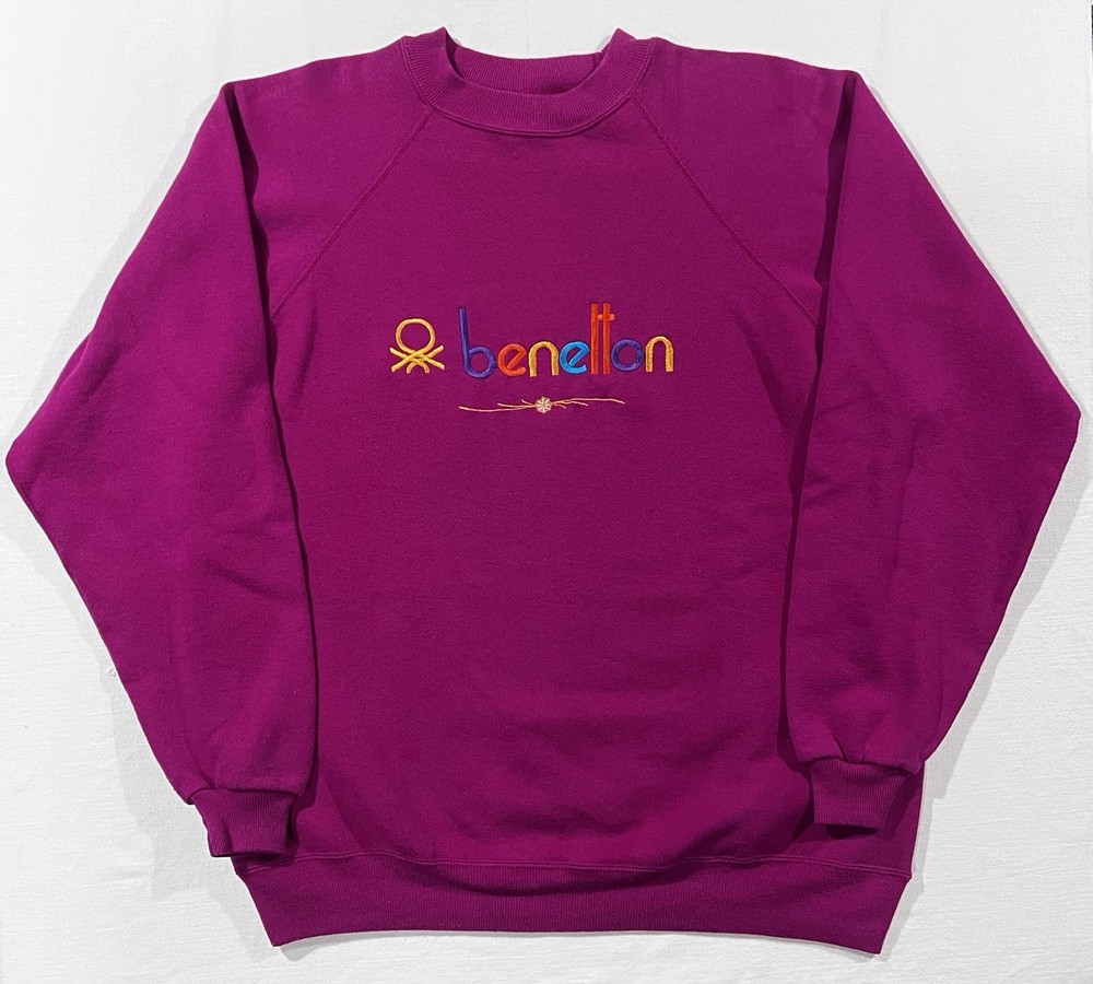 Vintage 80s 90s Benetton Raglan Crewneck Sweatshirt Sz XL Purple