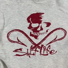 Salt life Hoodie Mens Small Gray Skull & Hooks Fishing Logo Drawstring *Flaw